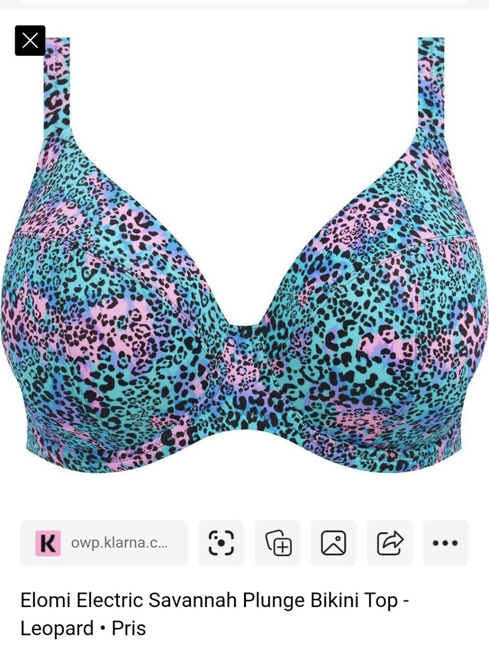 Elomi Electric Savannah Plunge Bikini Top - Turquoise and Pink Leopard US 36i